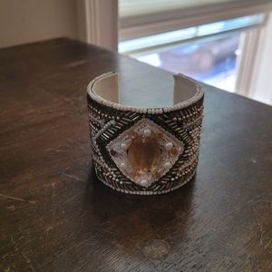 NEW Gold, White, & Silver Beaded Cuff Bracelet